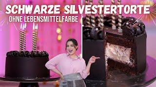 SCHOKO-SILVESTERTORTE mit weißer Crispy-Füllung  Schwarze Tortencreme ohne Lebensmittelfarbe