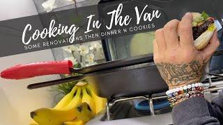 Working On A Project And BAKING COOKIES In a Cast Iron Pan | Van Life Cooking