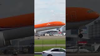 KLM Orange Pride Livery Boeing 777-300ER leaving Schiphol  #planespotting #aviation #ytshorts #plane