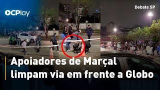 Debate na Globo: Apoiadores de Marçal limpam via após manifestação em frente a TV