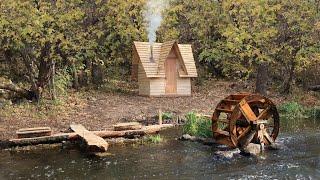 Building a Bushcraft Sawmill to Build a Log Cabin for Survival in the Wild, Catch and Cook