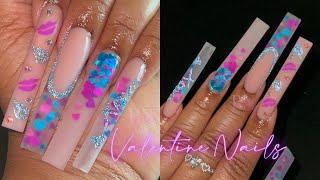 BLUE & PURPLE VALENTINE NAILS  | LIP NAIL ART  | HEART ENCAPSULATION