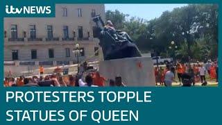 Protesters in Canada topple statues of the Queen after discovery of graves of indigenous children
