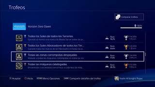 horizon zero dawn mostrando todos los trofeos