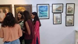 Artis Sadhna Singh with visitors at art gallery indore #artistyadvendrapal #viral #painting