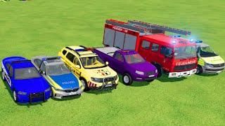 POLICE CAR, FIRE TRUCK, AMBULANCE, COLORFUL CARS FOR TRANSPORTING! -FS 22