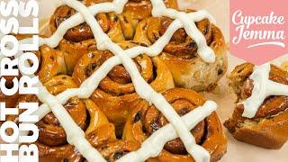 Hot Cross Bun Rolls Recipe - like Cinnamon Buns but better! | Cupcake Jemma