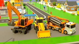 House collapsed - Excavator, Cement Mixer, Loader building house | Construction Vehicles 3D Cartoon