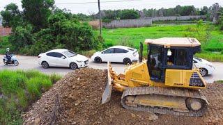 First Start Opening New Project Processing 5Ton Dump Truck with Dozer DR51PX Pushing soil clear land
