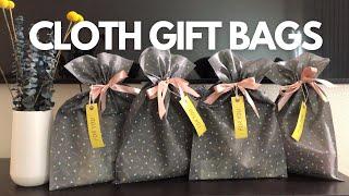 Grey Reusable Cloth Gift Bags Sets of 6 with Drawstring and Tags