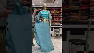 Fancy sky blue silk saree with stiched blouse ( Drape)