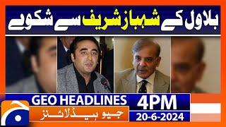Budget Concerns: PM and Bilawal Bhutto Meeting Today | Geo News 4 PM Headlines | 20 June 2024
