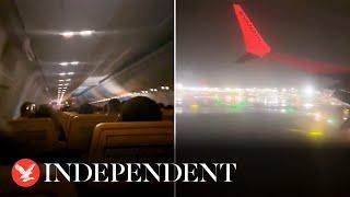 Passengers applaud as plane makes bumpy landing during Storm Isha