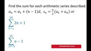 Find The Sum Of Each Arithmetic Series. Summation Notation