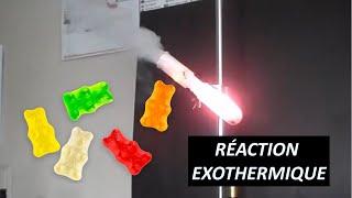 RÉACTION EXOTHERMIQUE CHLORATE DE POTASSIUM ET OURSON EN GÉLATINE