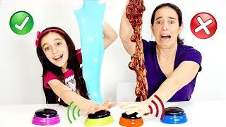 NÃO APERTE O BOTÃO ERRADO DE SLIME! Desafio de slime sabotado com a Mamãe (WRONG BUTTON CHALLENGE)