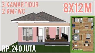 Desain Rumah 8x12 Meter 3 Kamar Tidur 2 Kamar Mandi WC