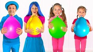 Maya, Mary and daddy play with balloons