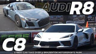 AUDI R8 vs C8 Corvette Street Car Take Over @ Bradenton Motorsports Park