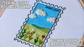 spring court ACOTAR inspired postage stamp embroidery tutorial beginner friendly embroidery pattern