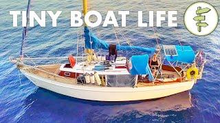 Living on a TINY 28ft Salvaged Sailboat for 2 Years + BOAT TOUR