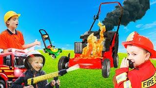 Lawn mowing fire trucks garbage truck video for kids | blippi toys | min min playtime