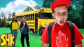 Back to School Bus Battle! SuperHeroKids Funny Family Videos Compilation