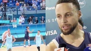 Stephen Curry hits look away dagger 3 and reacts to Team USA win vs Serbia in Olympics