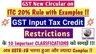 GST- 20% ITC New Rule- 10 Important CLARIFICATIONS issued on ITC Restrictions|ध्यान से समझें|Example