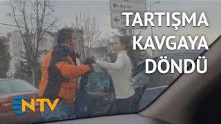 Kurye ile kadın sürücü tekme tokat birbirine girdi! | NTV