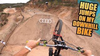 RIDING HUGE JUMPS ON MY DOWNHILL BIKE - AUDI NINES FREERIDE LINE