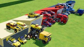 TRANSPORTING CARS, AMBULANCE, POLICE CARS, FIRE TRUCK, MONSTER TRUCK OF COLORS! WITH TRUCKS! - FS 22