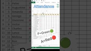 Automate Excel Attendance Sheet with Conditional Formatting (Type A = Red, Type P = Green)