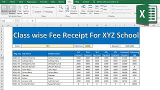 How to Create Class Wise Fee Receipt in Ms Excel 2019 | How to make Fee Receipt in Excel