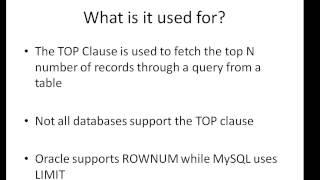 SQL Tutorial - 24: The TOP and LIMIT Clauses