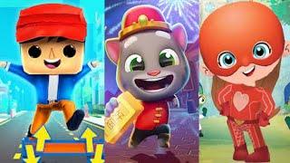 Talking Tom Gold Run vs Kiddy Run 3D Mad Dash vs Os Aventureiros Run Luccas Neto Gameplay