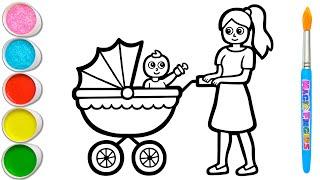 Baby Stroller and Mother Drawing, Painting, Coloring for Kids & Toddlers | Try to Draw With Me #256