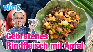 Fruchtig, knackig, lecker: Gebratenes Rindfleisch mit Apfel