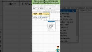 How to calculate working days excluding weekends and holidays || #shorts #exceltricks #viralvideo