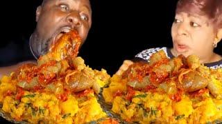 Couple's Funniest face eating Challenge with yam porridge Asmr African food mukbang