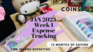 HOW TO TRACK YOUR SPENDING | 2023 JAN WEEK 1 EXPENSE TRACKING | 12 MONTHS OF SAVINGS | LOW INCOME