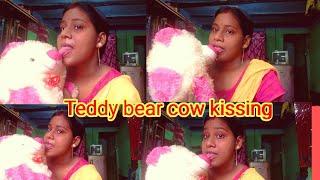 me and teddy  bear cow kissing  challenge video //funny video  @monika personal life