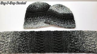 Easy Crochet Unisex Matching Slouchy Hat | Beanie Hat | Scarf Set | Bag o Day Crochet Tutorial