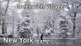 New York City Walking Tour: Snow Walk! Winter Wonderland in Greenwich Village | 4K