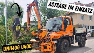 Hecke Schneiden mit Unimog U400 | Dücker DUA 800 Ausleger und Astsäge