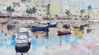 WATERCOLOR DEMONSTRATION - Harbor scene with boats