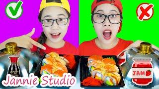 ASMR Sushi, Sashimi, Hot dog with Fire Sauce 스시, 사시미, 핫도그와 불 소스 Jannie Studio 재니