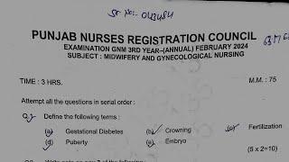 PNRC:- Midwifery and Gynaecology Nursing Question Paper ️️ GNM 3rd Year 19-2-2024 February