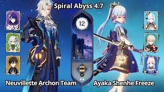 C0 Neuvillette Archons Team & C0 Ayaka Shenhe Freeze - NEW Spiral Abyss 4.7 Floor 12 Genshin Impact