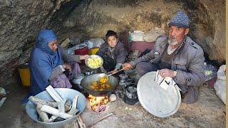 Daily life of Grandma and Grandpa in a Cave during Cold winter| Village life in Afghanistan